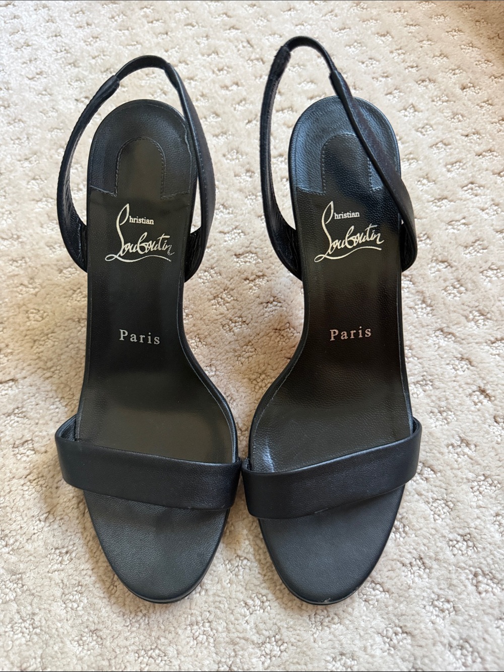 Christian Louboutin Black Leather Slingback Heels with Red Sole O Marilyn 85
